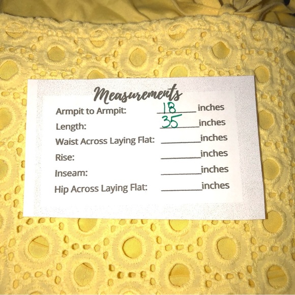 Elle Women’s Dress Eyelet Sunny Yellow Collared Elastic Waist Tie Lined - Picture 11 of 11